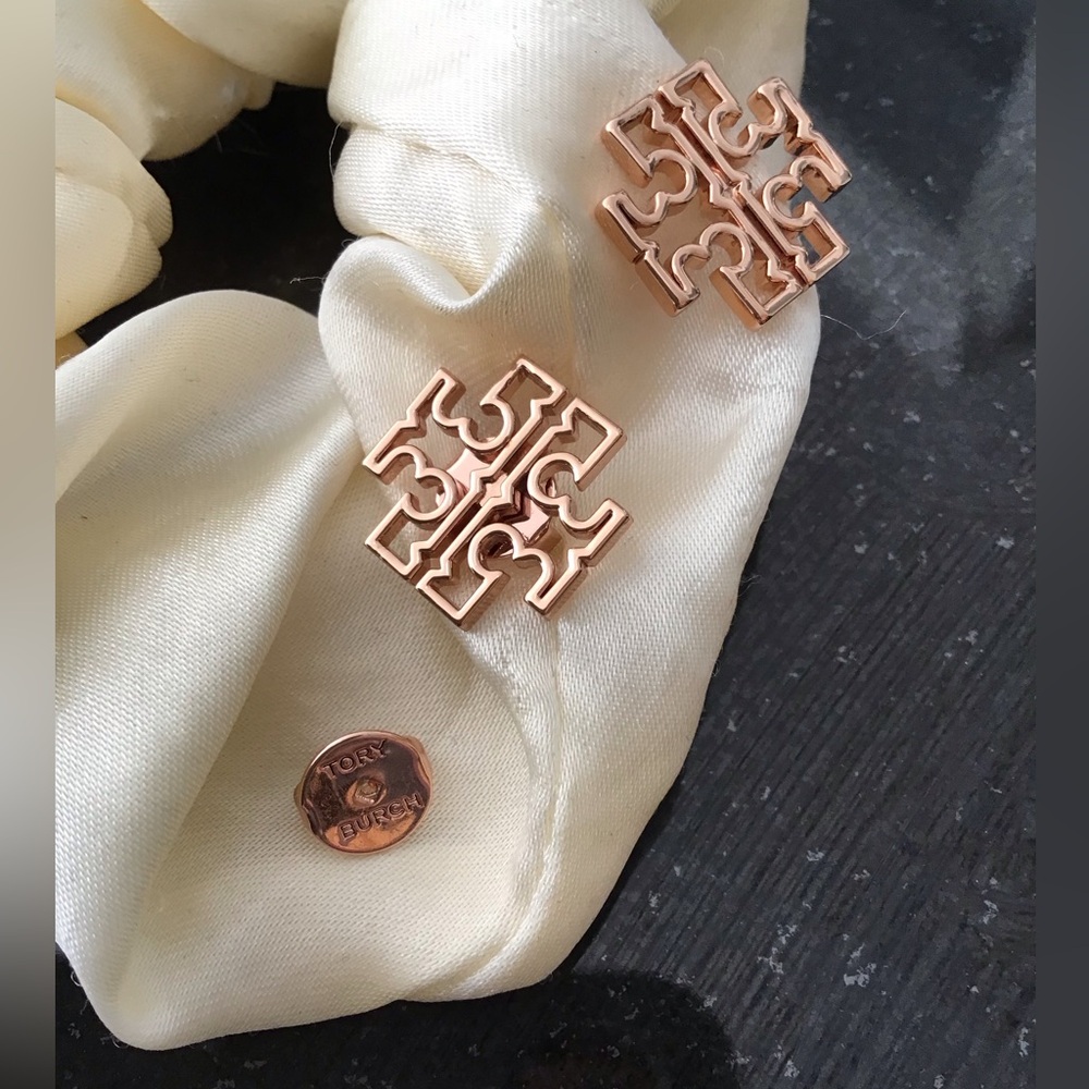 Tory Burch Rose Gold Logo Stud Earrings